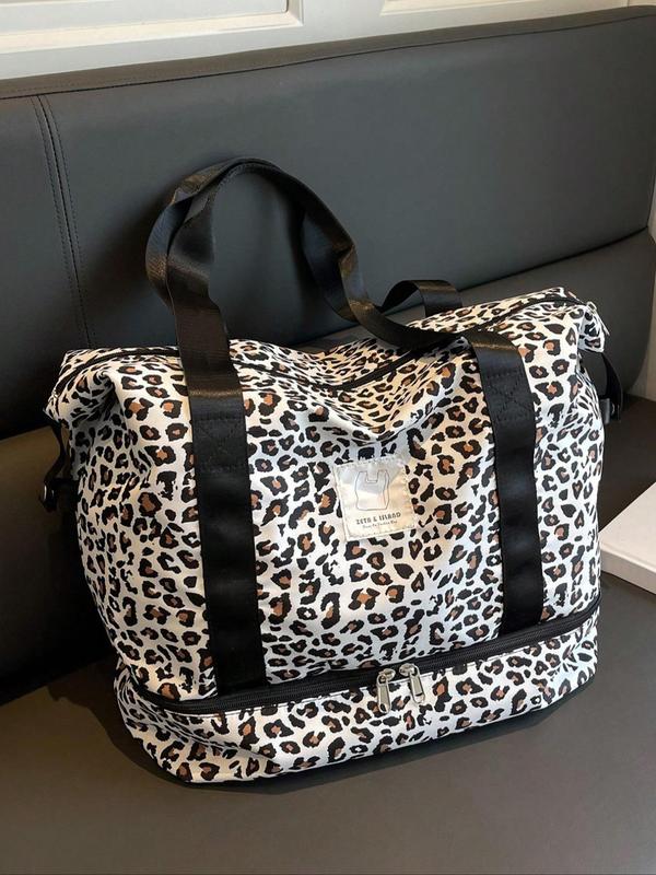 Leopard Print Large Capacity Travel Bag, Lightweight Short-distance Travel Bag, Multi-functional Suitcase Shoulder Bag for Women & Men