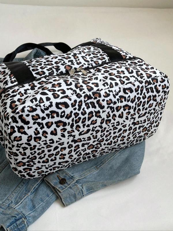 Leopard Print Large Capacity Travel Bag, Lightweight Short-distance Travel Bag, Multi-functional Suitcase Shoulder Bag for Women & Men