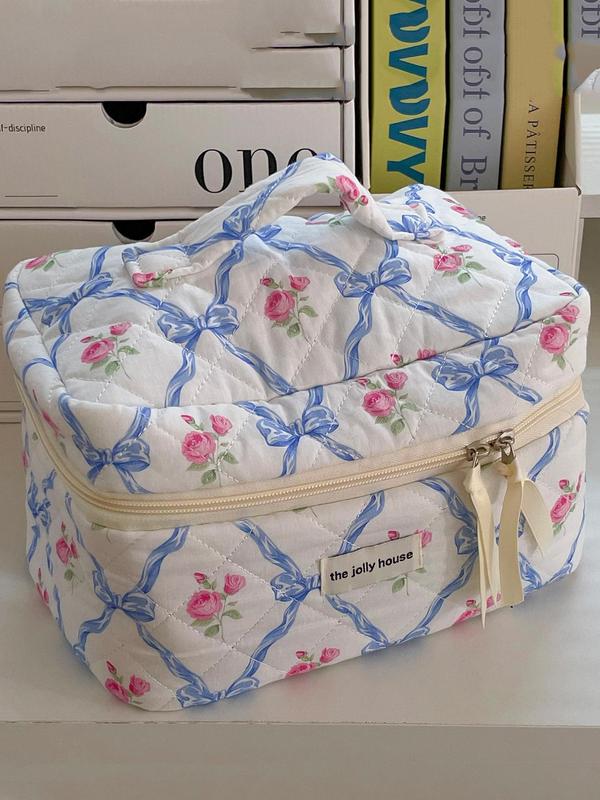 Floral Pattern Makeup Bag for Summer Travel, Summer Travel Essentials, Large Capacity Travel Cosmetic Bag, Multi-functional Storage Bag for Lipstick, Sanitary Napkin, Coins, Keys, Portable Toiletry Bag