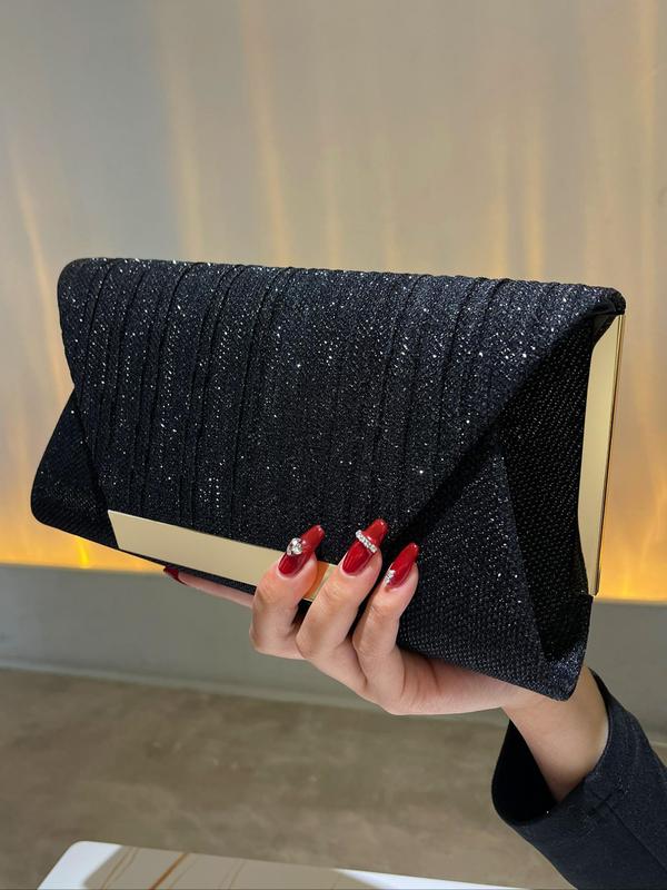 Women's Elegant Style Glitter Decor Flap Envelope Bag, Flap Envelope Shoulder Handbag, Classic Clutch Purse For Party, Wedding & Ball