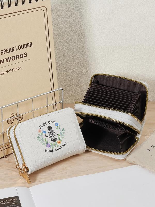 Fashionable Cartoon Skull Pattern Card Holder, Casual Versatile Zipper Around Coin Purse, Simple Multi Slot Card Holder for Women & Girls