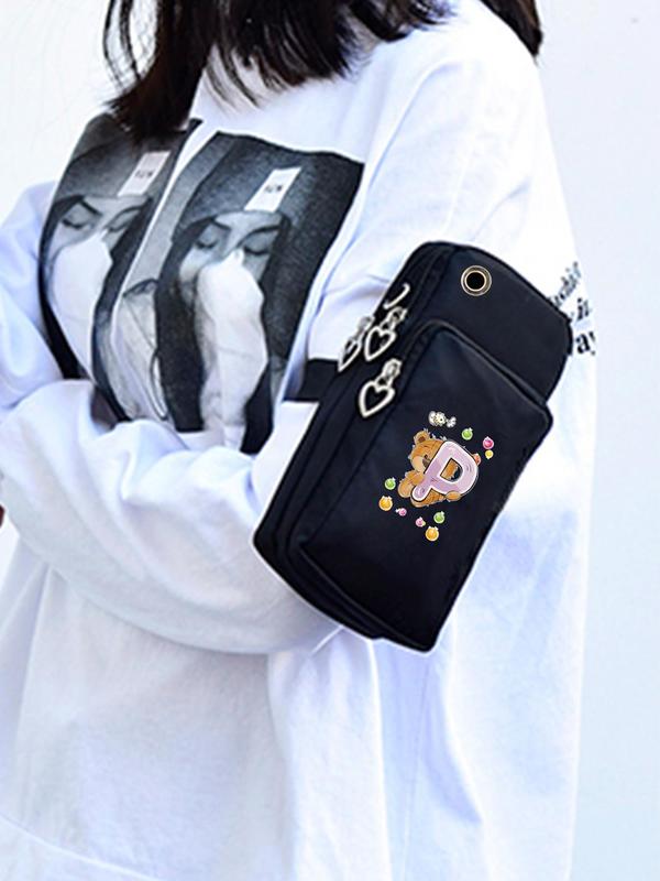 Women's Cute Cartoon Bear & Letter Pattern Zipper Crossbody Bag, Fashionable Phone Wallet Bag for Daily Life, Casual Trendy Versatile Crossbody Bag with Earphone Port