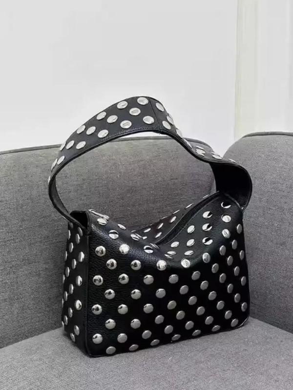 Women's Punk Style Studded Decor Handbag, Fashionable Solid Color Shoulder Bag for Daily Used, Casual Trendy Versatile High-quality Daily Commuting Bag Unique Everyday Designer Bags