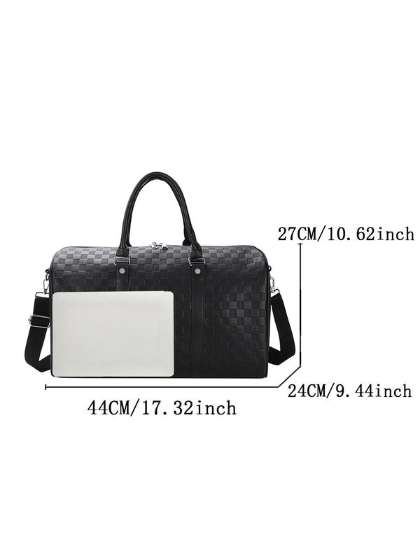 Plaid Checked Pattern PU Leather Travel Bag, Large Capacity Adjustable Strap Boston Travel Bag, Fashionable Travel Bag for Women & Men