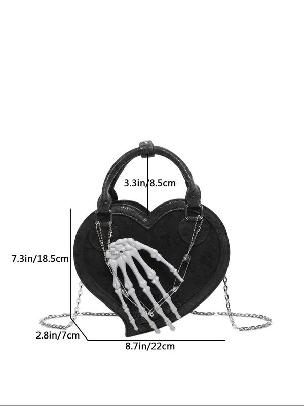 Women's Punk Style Heart Shaped Handbag, Fashionable Skull Hand Decorated Crossbody Bag for Daily Used, Casual Trendy Versatile High-quality  Commuting Bag