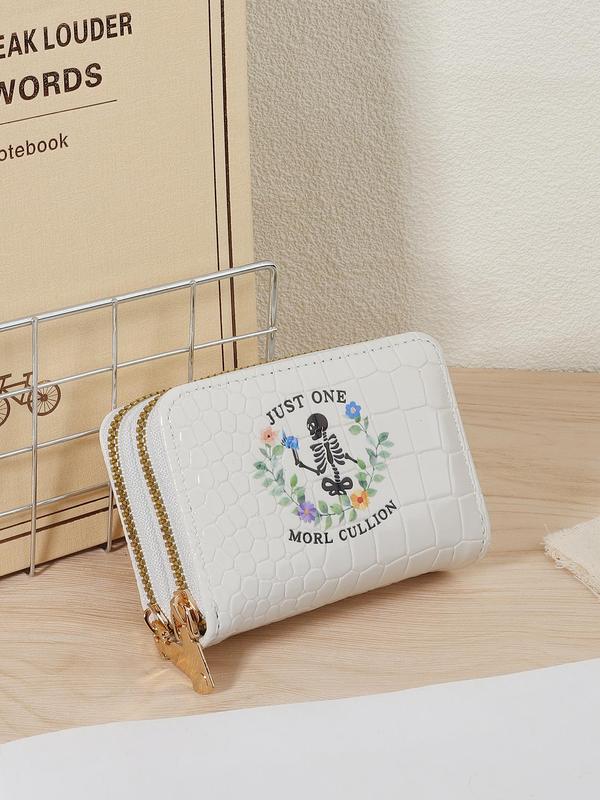 Fashionable Cartoon Skull Pattern Card Holder, Casual Versatile Zipper Around Coin Purse, Simple Multi Slot Card Holder for Women & Girls