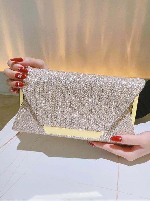 Women's Elegant Style Glitter Decor Flap Envelope Bag, Flap Envelope Shoulder Handbag, Classic Clutch Purse For Party, Wedding & Ball