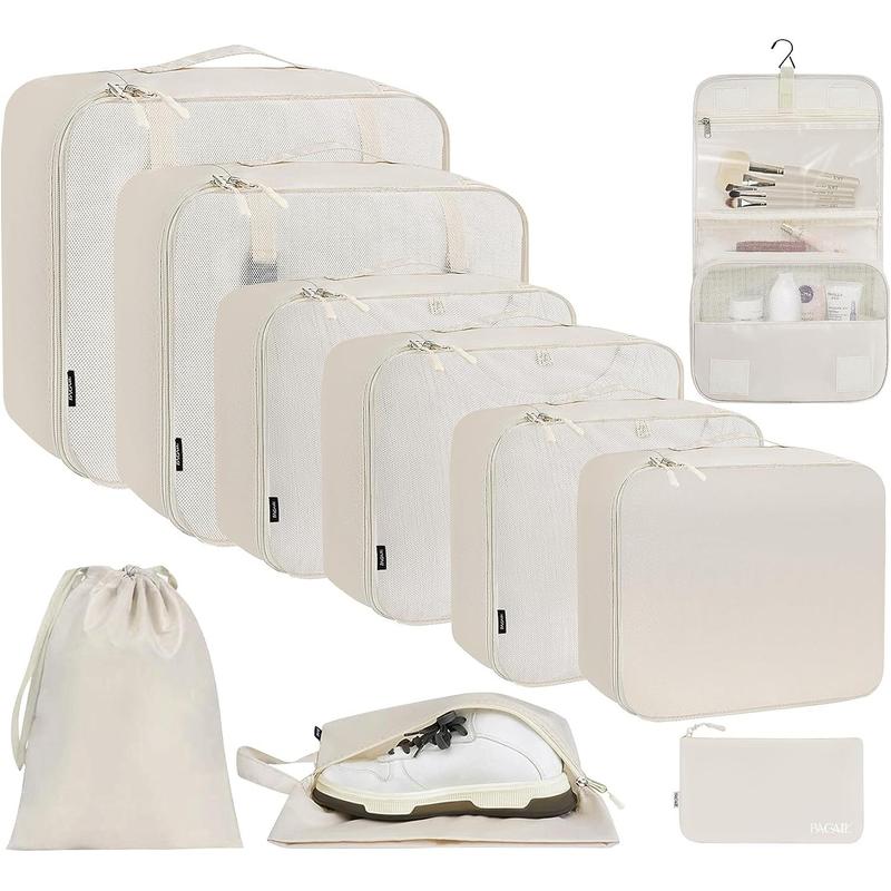 10 Set Packing Cubes Various Sizes Packing Organizer for Travel Accessories Luggage Carry On Suitcase-Cream