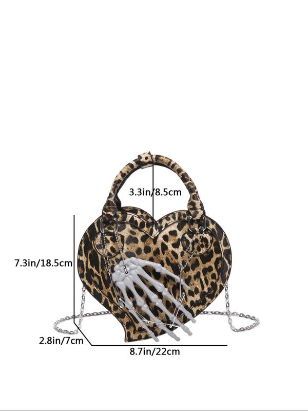 Women's Punk Style Heart Shaped Handbag, Fashionable Skull Hand Decorated Crossbody Bag for Daily Used, Casual Trendy Versatile High-quality  Commuting Bag