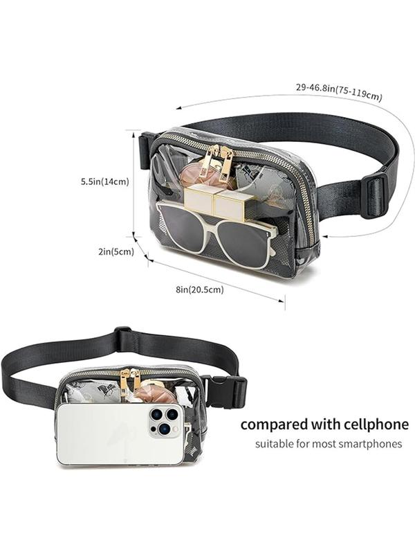 Women's Contrast Mesh Design Clear Fanny Pack, Casual Sporty Zipper Design Fanny Pack with Adjustable Strap, Fashionable Fanny Pack for Outdoor Sports Running