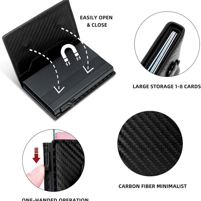 Mens Wallet with Holder,Minimalist Card Holder,Carbon Fiber RFID Technology Credit Card Holder for Women Men with ID Windows,Stealth Holder