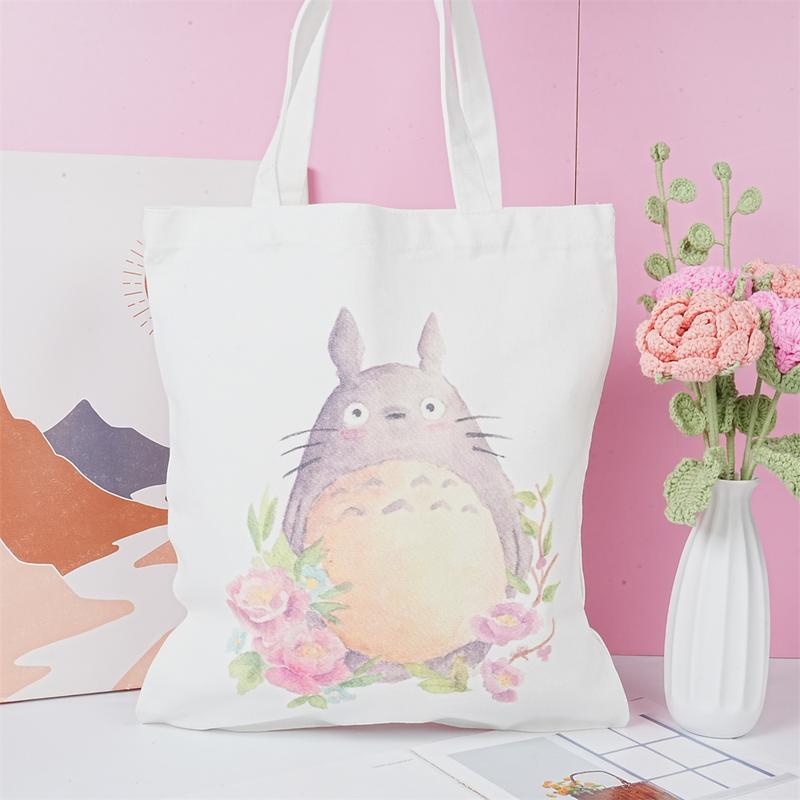 Totoro Canvas Tote Bag, Cute Shopping Bag, Reusable Shoulder Bag,Handmade Fall Bags,Hayao Miyazaki Animation Enthusiast, Christmas Gift tote bag