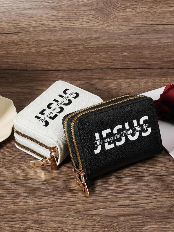 Women's Letter Pattern Zipper Short Wallet, Fashionable Textured PU Leather Coin Purse, Casual Versatile Card Holder for Daily Used