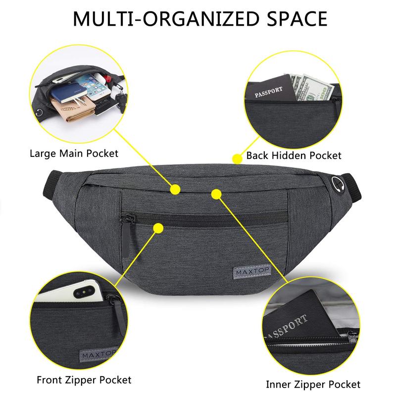 MAXTOP Large Crossbody Fanny Pack with 4-Zipper Pockets,Gifts for Enjoy Sports Festival Workout Traveling Running Casual Hands-Free Wallets Waist Pack Phone Bag Fits All Phones