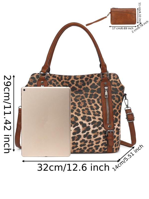 Women's Fashionable Cow Print   Leopard Print Tote Bag & Coin Purse, Casual Large Capacity Shoulder Bag Set for Daily Used, Trendy Versatile High-quality Daily Commuting Bag