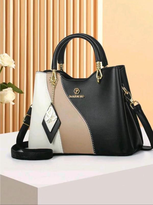 Women's Elegant Colorblock Crossbody Bag, Fashionable Large Capacity Handbag with Butterfly Charm, Casual Trendy Daily Commuting Bag for Women & Girls