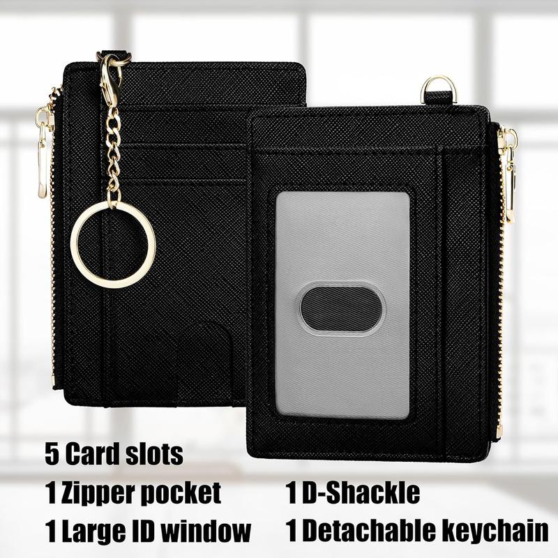 Slim Pocket Wallet, RFID Blocking Credit Card Holder Wallet with D-Shackle ID Window and Detachable keychain for Women