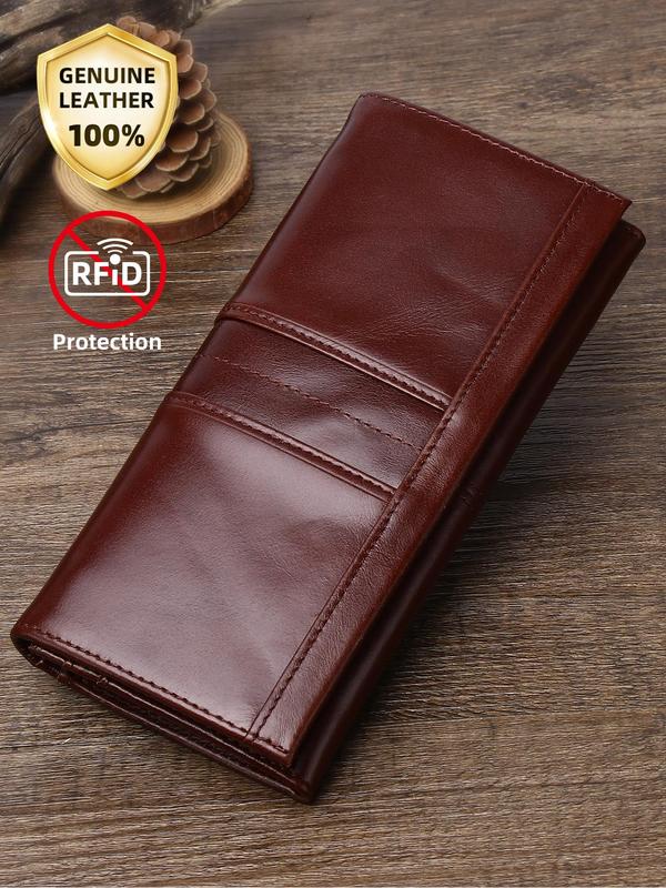 Women's Genuine Leather Rfid Anti-theft Long Wallet, 2024 New Style Multi-functional Zipper Coin Purse with Card Slots, Casual Trendy Versatile High-quality Daily Wallet