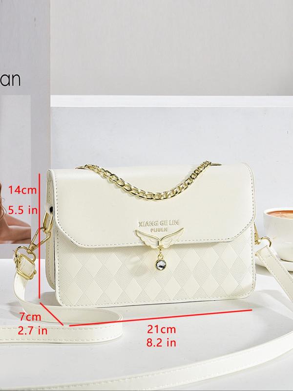 Women's Fashionable Rhombus Pattern Wing Design Crossbody Bag, Casual Versatile Shoulder Bag for Daily Used, Trendy High-quality Daily Commuting Bag