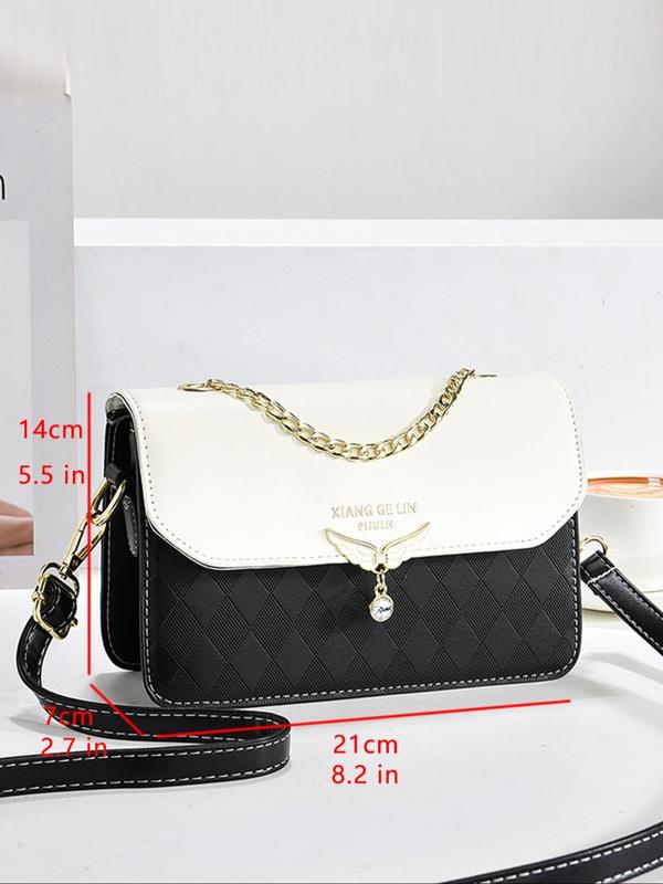 Women's Fashionable Rhombus Pattern Wing Design Crossbody Bag, Casual Versatile Shoulder Bag for Daily Used, Trendy High-quality Daily Commuting Bag