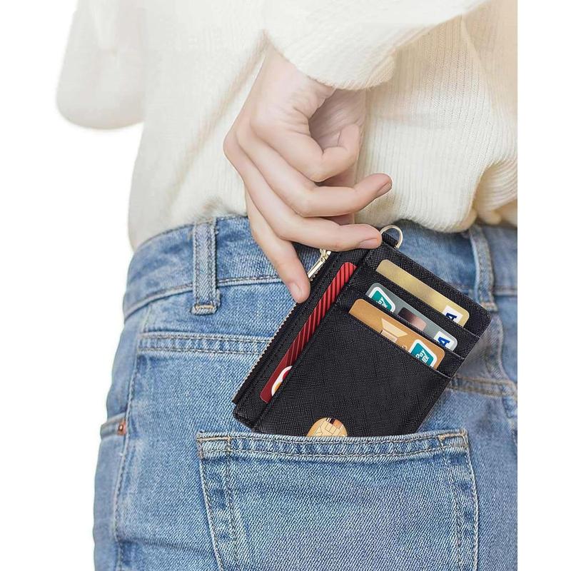 Slim Pocket Wallet, RFID Blocking Credit Card Holder Wallet with D-Shackle ID Window and Detachable keychain for Women