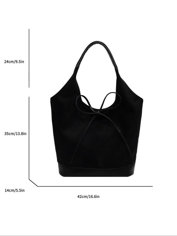 Women's Bow Decor Tote Bag, Casual Solid Color Shoulder Bag for Work & Daily Used, Trendy All-match Bag for Commuters and Students