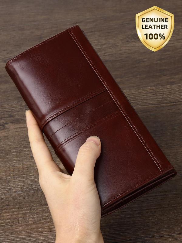 Women's Genuine Leather Rfid Anti-theft Long Wallet, 2024 New Style Multi-functional Zipper Coin Purse with Card Slots, Casual Trendy Versatile High-quality Daily Wallet