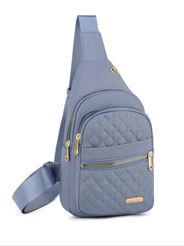 Women's Plain Color Rhombus Quilted Fanny Pack,  Fashion Casual Oxford Zipper Chest Bag for Daily Used, Trendy All-match Bag for Women & Girls