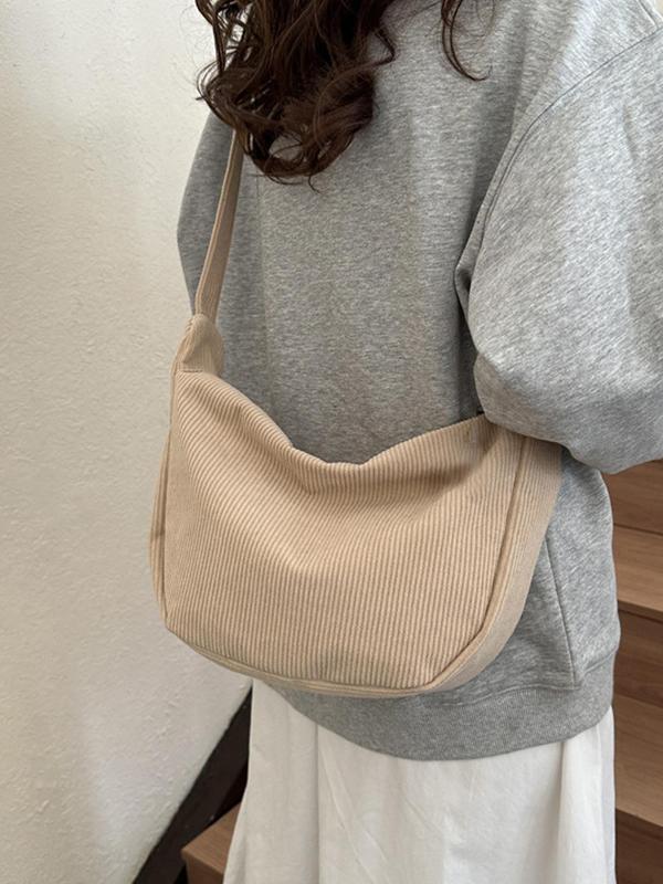 Women's Solid Color Corduroy Shoulder Bag, Fashionable Casual Versatile Zipper Underarm Bag for Daily Used, Trendy All-match Commuter Bag