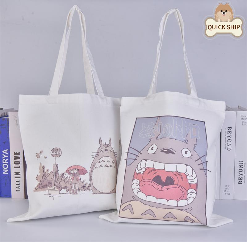 Totoro Canvas Tote Bag, Cute Shopping Bag, Reusable Shoulder Bag,Handmade Fall Bags,Hayao Miyazaki Animation Enthusiast, Christmas Gift tote bag