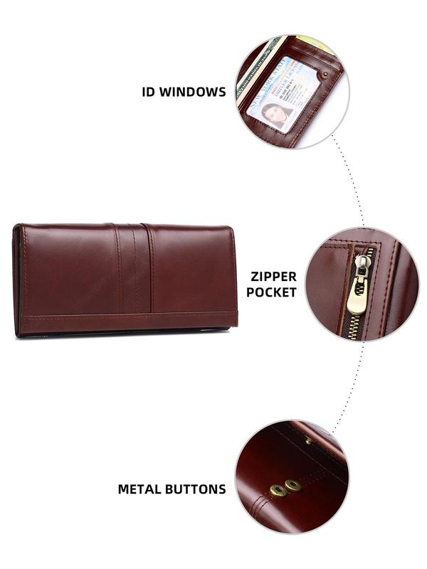 Women's Genuine Leather Rfid Anti-theft Long Wallet, 2024 New Style Multi-functional Zipper Coin Purse with Card Slots, Casual Trendy Versatile High-quality Daily Wallet