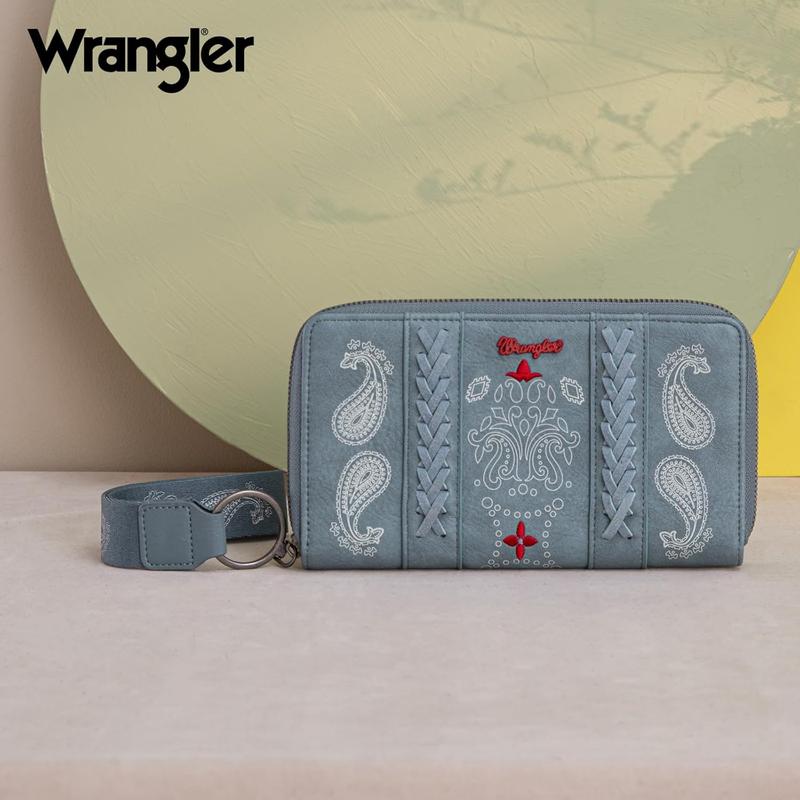 Wrangler Wristlet Wallets for Women, Large Bifold Wallet, Boho Western Cash Wallets woman gift