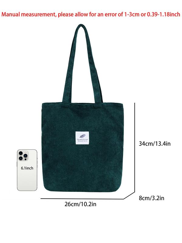 Women's Solid Color Corduroy Tote Bag, Large Capacity Shoulder Bag for Daily Used, Casual Trendy Versatile High-quality Daily Commuting Bag, Girl Fashionable Shopping Bag