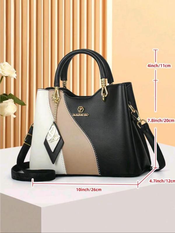 Women's Elegant Colorblock Crossbody Bag, Fashionable Large Capacity Handbag with Butterfly Charm, Casual Trendy Daily Commuting Bag for Women & Girls