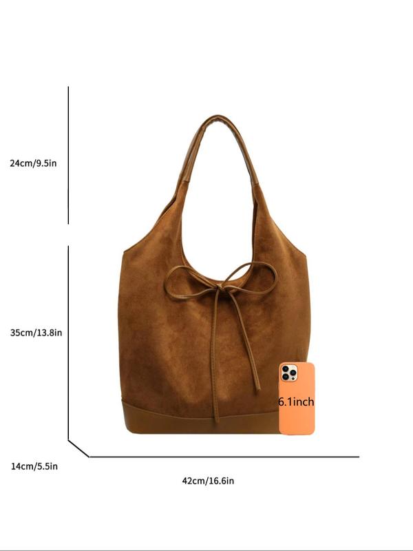 Women's Bow Decor Tote Bag, Casual Solid Color Shoulder Bag for Work & Daily Used, Trendy All-match Bag for Commuters and Students