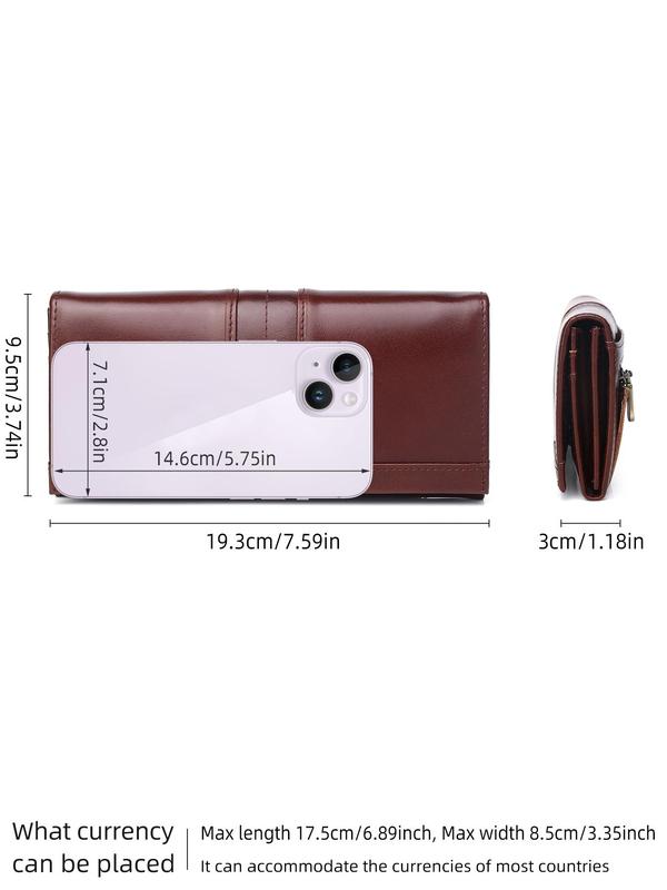 Women's Genuine Leather Rfid Anti-theft Long Wallet, 2024 New Style Multi-functional Zipper Coin Purse with Card Slots, Casual Trendy Versatile High-quality Daily Wallet