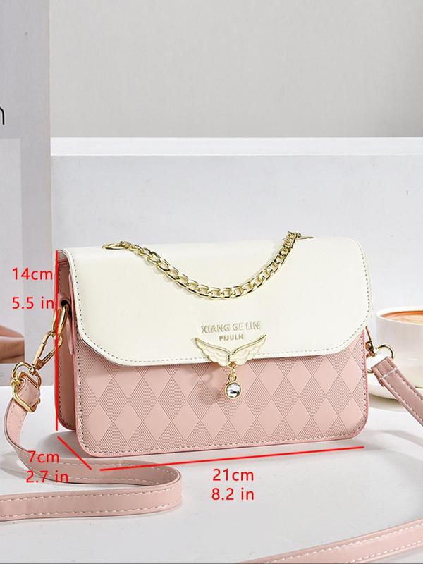 Women's Fashionable Rhombus Pattern Wing Design Crossbody Bag, Casual Versatile Shoulder Bag for Daily Used, Trendy High-quality Daily Commuting Bag