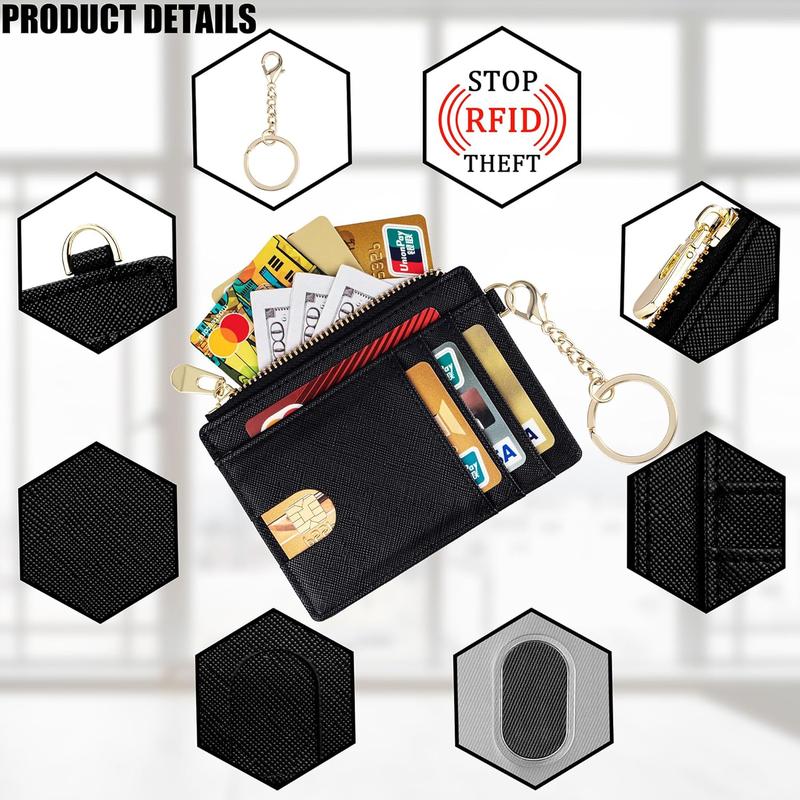 Slim Pocket Wallet, RFID Blocking Credit Card Holder Wallet with D-Shackle ID Window and Detachable keychain for Women