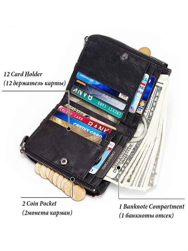 Men's Casual Plain Cowhide Wallet, Rfid Card & Coin Purse with Card Holder Design, Simple Style Trendy Wallet for Work & Daily Use