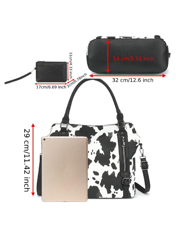 Women's Fashionable Cow Print   Leopard Print Tote Bag & Coin Purse, Casual Large Capacity Shoulder Bag Set for Daily Used, Trendy Versatile High-quality Daily Commuting Bag