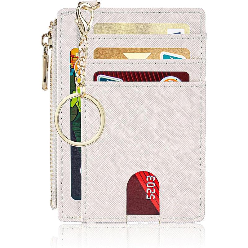 Slim Pocket Wallet, RFID Blocking Credit Card Holder Wallet with D-Shackle ID Window and Detachable keychain for Women