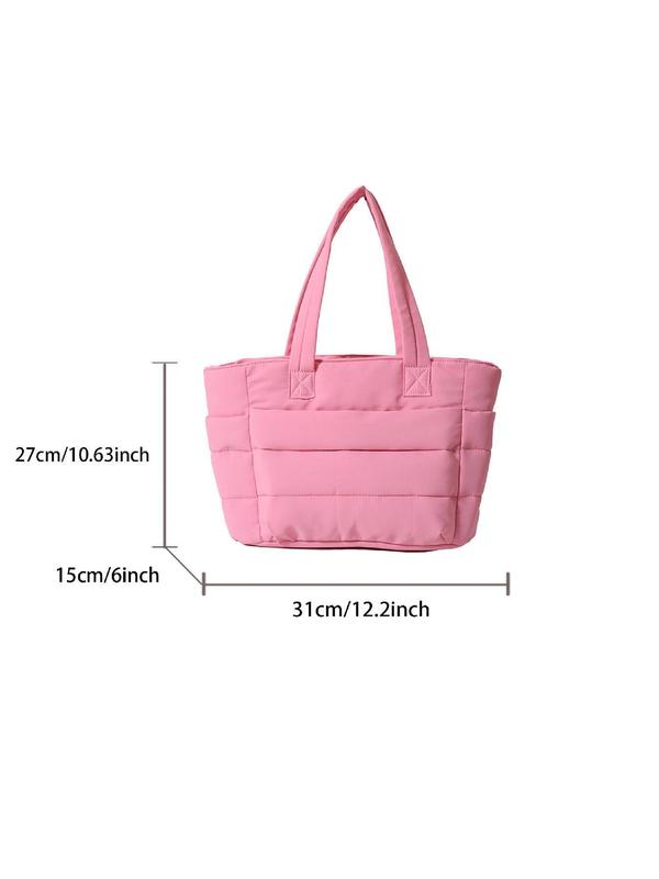 Women's Solid Color Quilted Tote Bag, Fashionable Large Capacity Shoulder Bag for Daily Commute Business, Casual Trendy Versatile High-quality Daily Commuting Bag