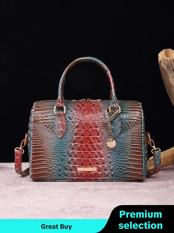 Gradient Crocodile Embossed Tote Bag, Fall Luxury Designer Handbags, Vintage Ombre Lux Shoulder Bag for Gifts, 2024 Trendy Designer Work Tote Bag for Worker & Back To School, Fall Outfits, Fall Freshness