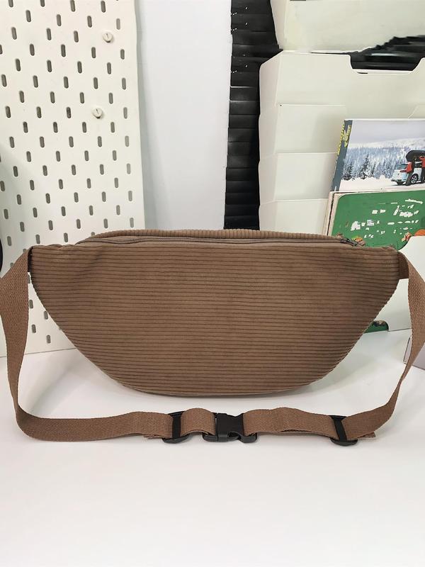 Women's Solid Color Corduroy Fanny Pack, Fashionable Large Capacity Sling Bag for Daily Used, Casual Trendy Versatile High-quality Daily Commuting Bag