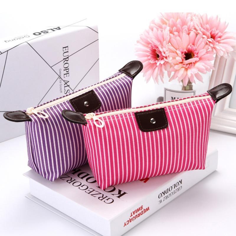 Striped Pattern Makeup Bag, Large Capacity Cosmetic Storage Bag, Zipper Makeup Organizer Pouch, Versatile Storage Bag for Travel, Work, School