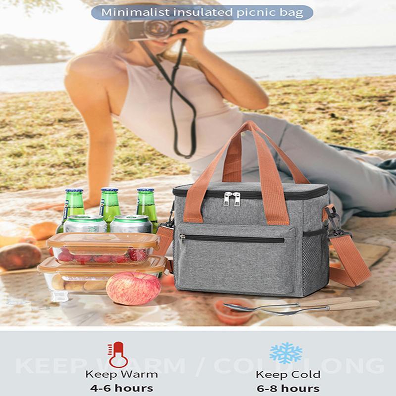 Portable Lunch Bag, 1 Count Large Capacity 3 Layers Bento Bag with Handle, Warm & Cold Insulated Lunch Bag for Work School Travel Picnic