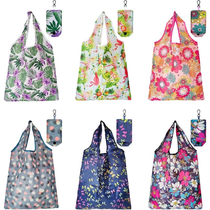 6   Reusable Shopping Bags, Foldable Grocery Bags in Pocket, Eco-friendly Travel Recycle Shopping Bags,Waterproof and Machine Washable, for Daily Shopping Supplies load