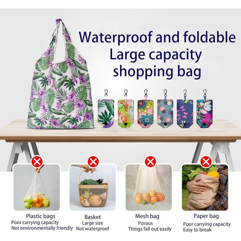 6   Reusable Shopping Bags, Foldable Grocery Bags in Pocket, Eco-friendly Travel Recycle Shopping Bags,Waterproof and Machine Washable, for Daily Shopping Supplies load