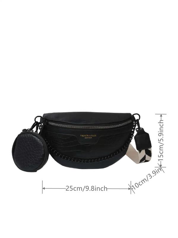 Fashion Letter Label Decorated Fanny Pack, Crocodile Embossed Chest Bag with Coin Purse, Casual All-match Zipper Bum Bag for Women, Trendy Versatile High-quality Daily Commuting Bag