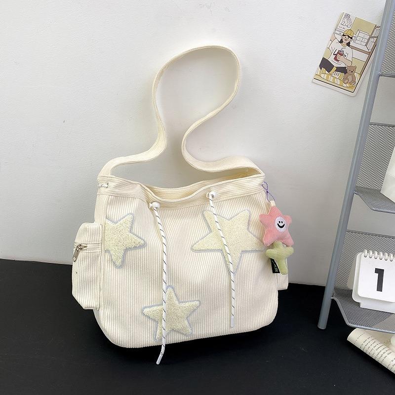 Star Pattern corduroy Tote Bag for Party, Casual Large capacity corduroy Everything Tote Bag for Daily Used, Drawstring Design Tote Bag for School & College & Work Tote Bag